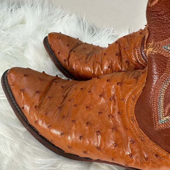 Lucchese 1883 Ostrich Cowboy Boots 8B Brown Western Vintage Cowgirl - Picture 12 of 16